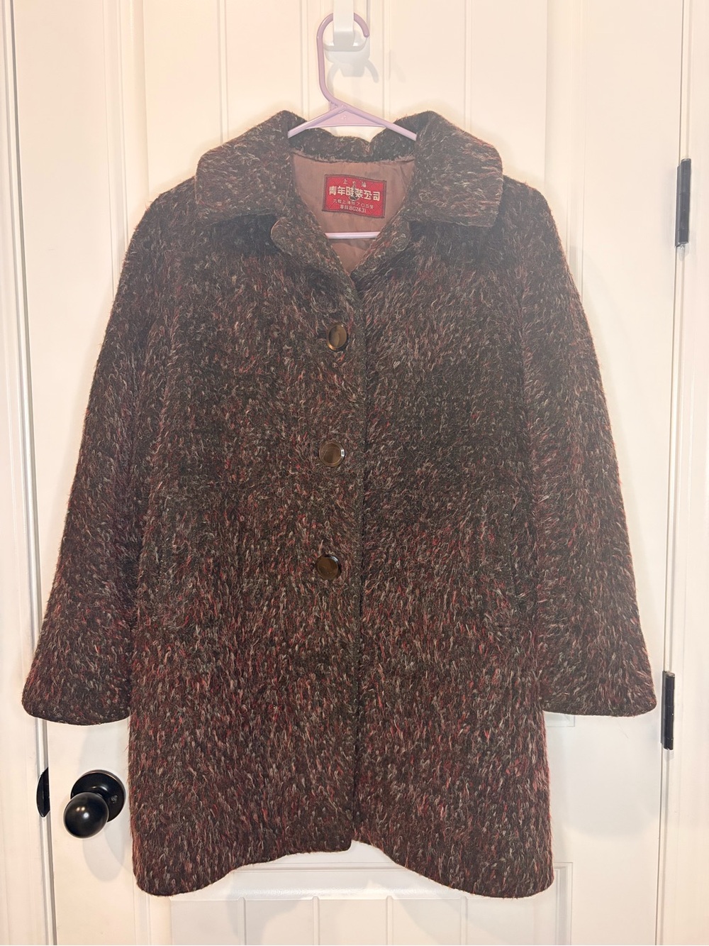 Brown Multi Textured Button-Front Pea Coat